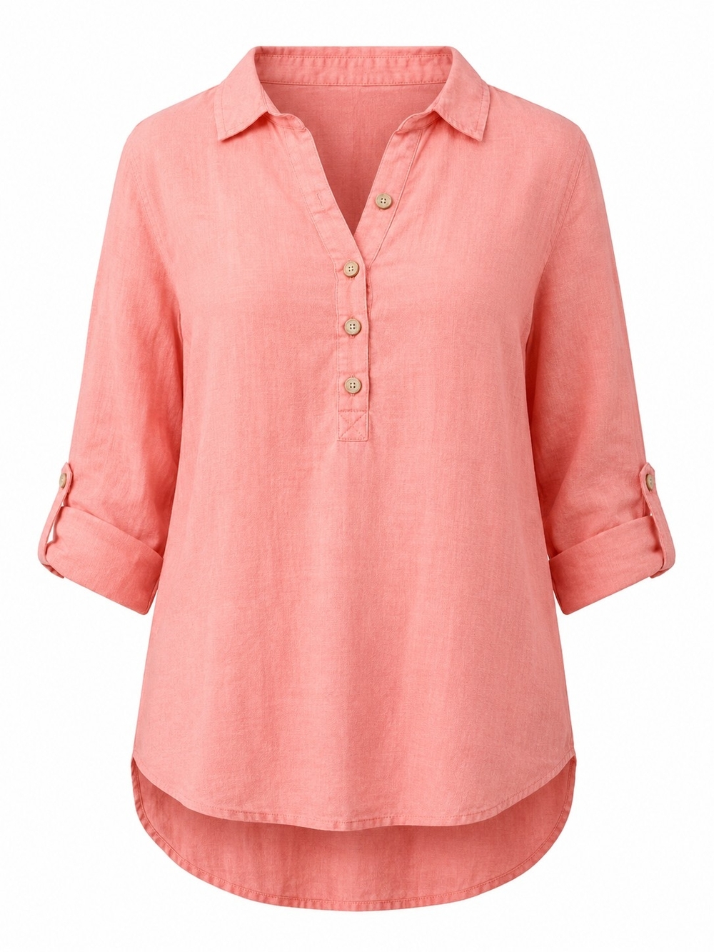 SIGRID OLSEN | 100% Linen Roll Tab Collared Tunic Blouse Peach Apricot | 1X
